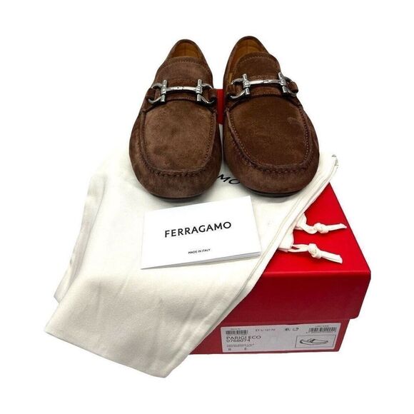 Salvatore Ferragamo Men's Parigi Eco Driver Suede Loafers Gancini Bit Brown 8 - Picture 8 of 10